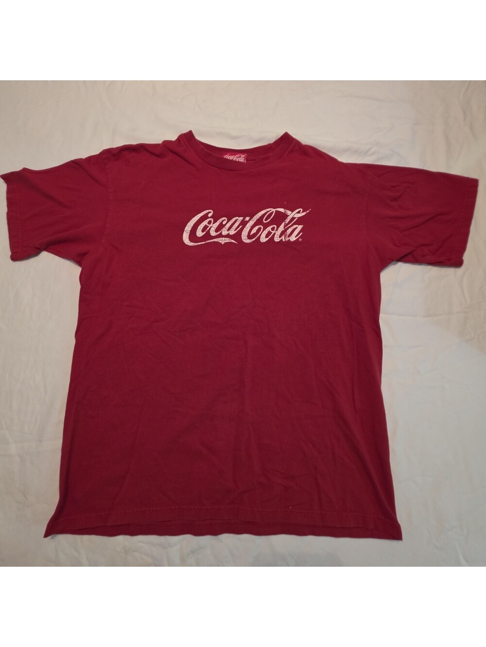 Vintage Y2K Coca-Cola Red Graphic T-Shirt XL Distressed Script Logo